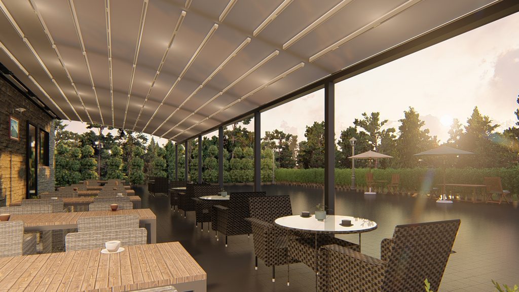 Pergola Room Retractable Roof Motorized Modern Pergola in Restaurants and Cafe