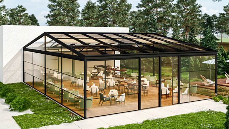 Motorized Retractable Glass Roof with Guillotine and Sliding Glass